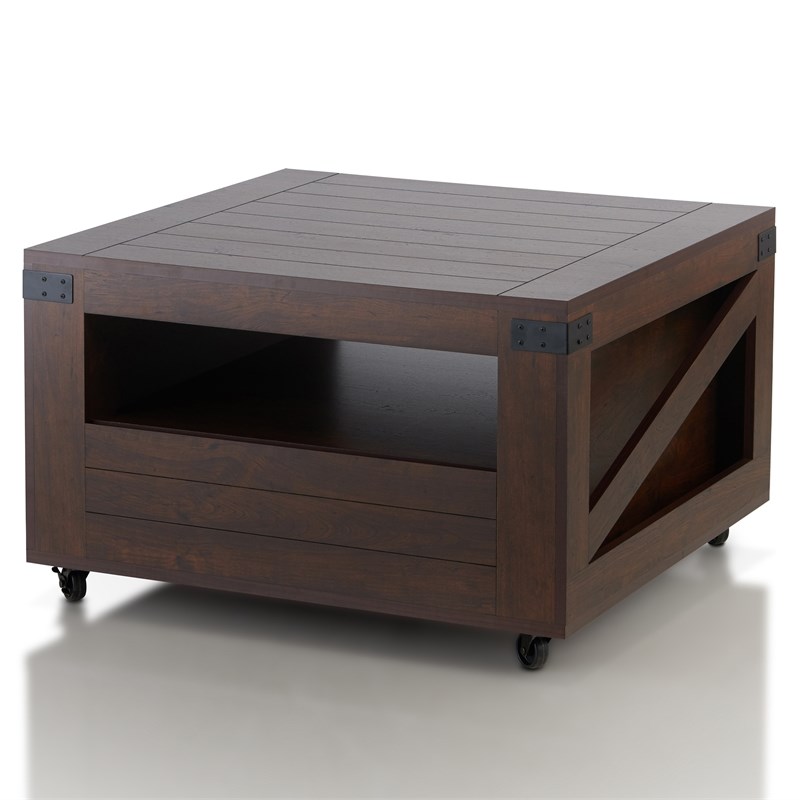 Furniture of America Regivea Wood Storage Coffee Table in Vintage Walnut