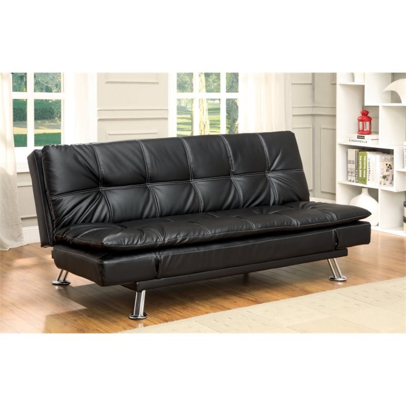 Furniture of America Halston Tufted Faux Leather Sleeper Sofa Bed in
