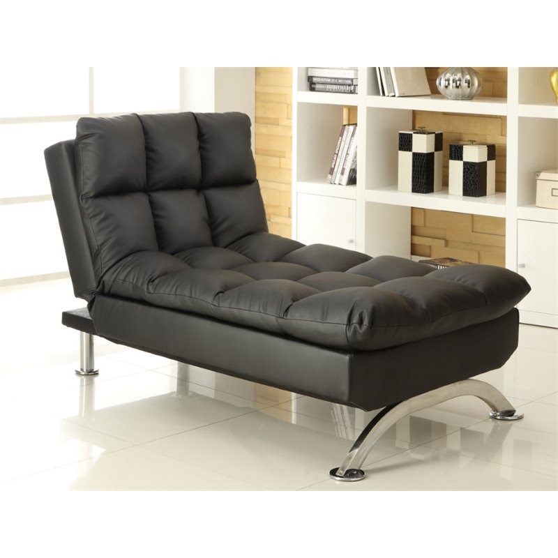 Furniture of America Preston Faux Leather Tufted Chaise Lounge in Black