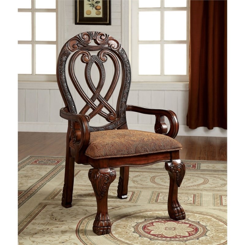 Furniture of America Madison Wood Padded Arm Chair in Cherry (Set of 2)