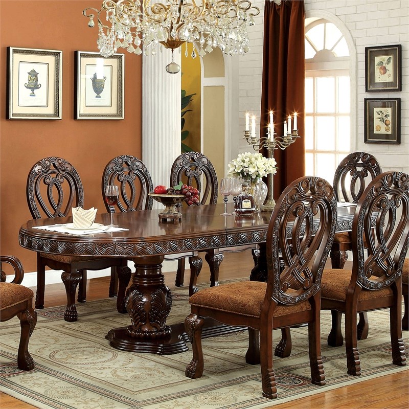 Furniture of America Madison Traditional Wood Extendable Dining Table in Cherry
