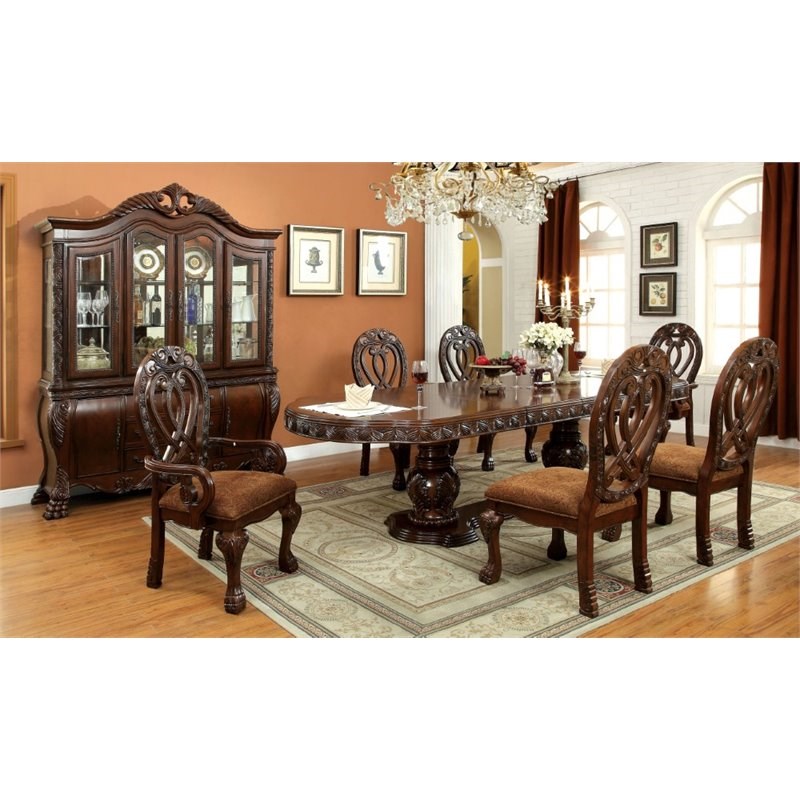 Furniture of America Madison 7 Piece Wood Extendable Dining Set in Cherry
