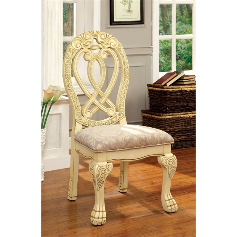 Furniture of America Madison Wood Padded Dining Chair in White (Set of 2)