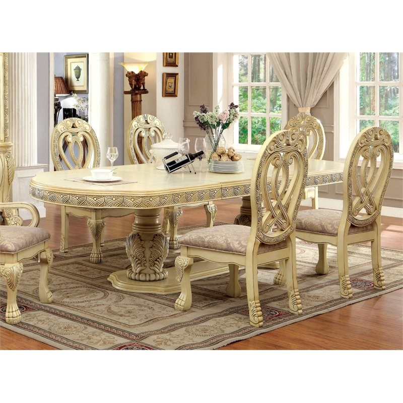 Furniture of America Madison Traditional Wood Extendable Dining Table in White