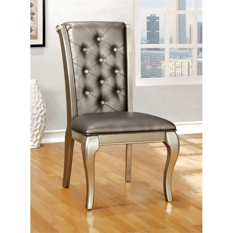 Furniture of America Bethlehem Faux Leather Dining Chair in Champagne (Set of 2)