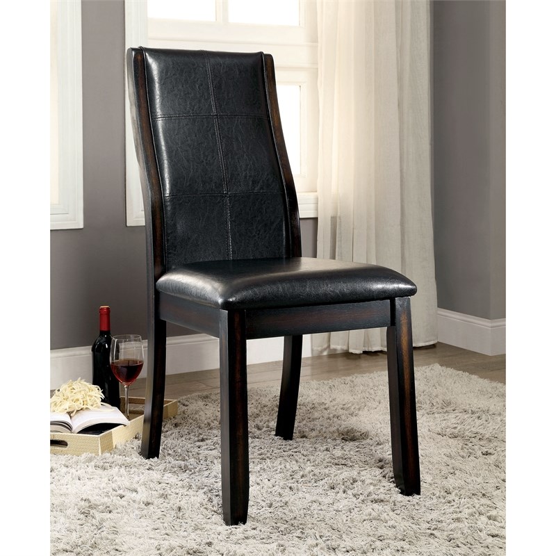Furniture of America Egnew Faux Leather Padded Dining Chair in Black (Set of 2)
