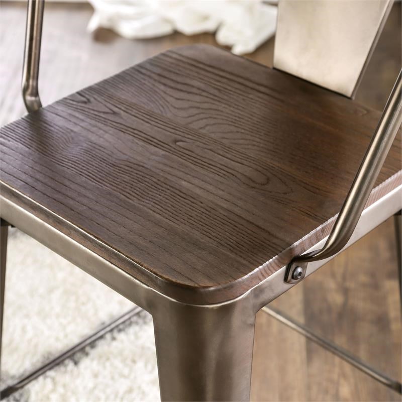 Furniture of America Mayfield Metal Counter Stool in Natural Elm (Set of 2)
