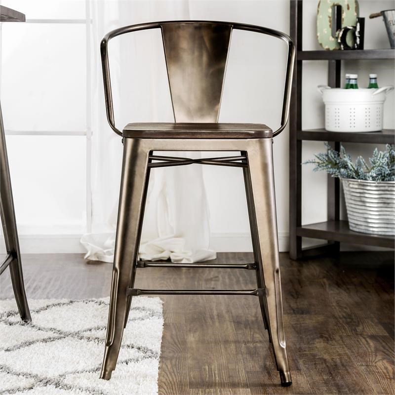 Furniture of America Mayfield Metal Counter Stool in Natural Elm (Set of 2)