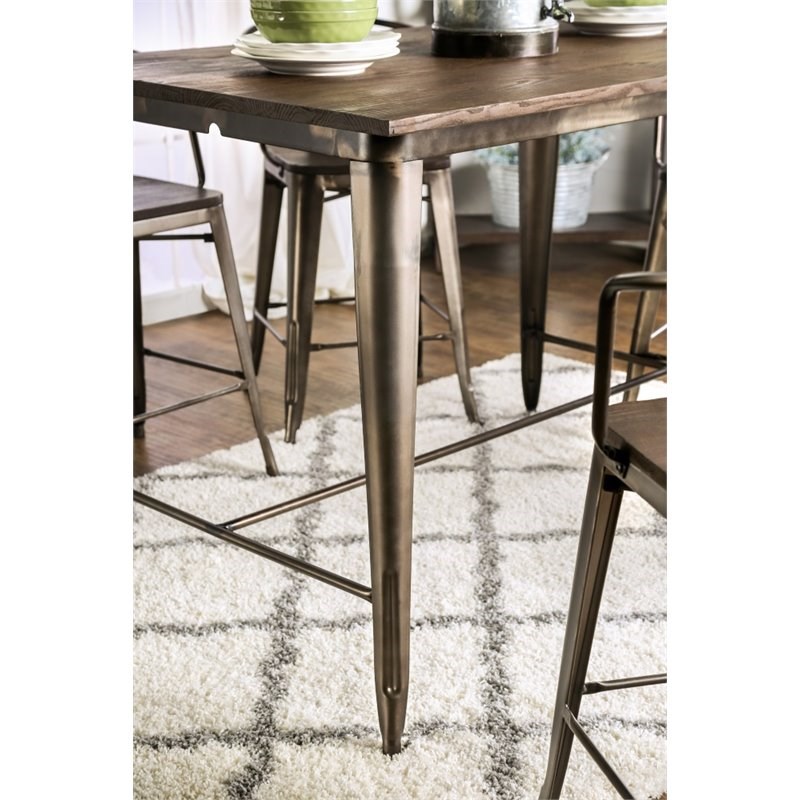 Furniture of America Mayfield Metal Counter Height Dining Table in Natural Elm
