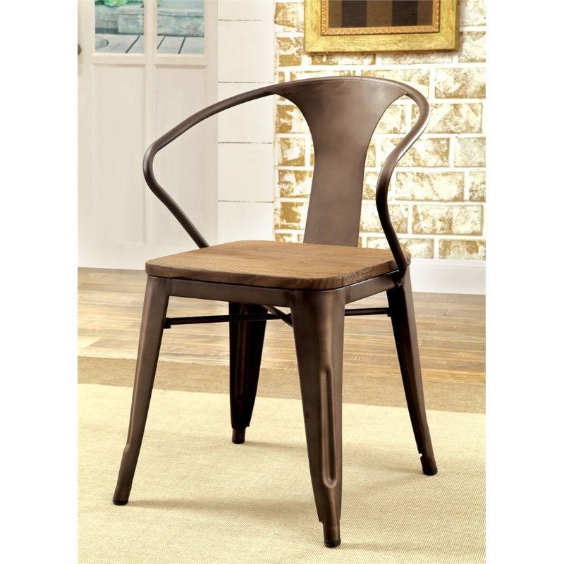 Furniture of America Mayfield Metal Dining Chair in Natural Elm (Set of 2)