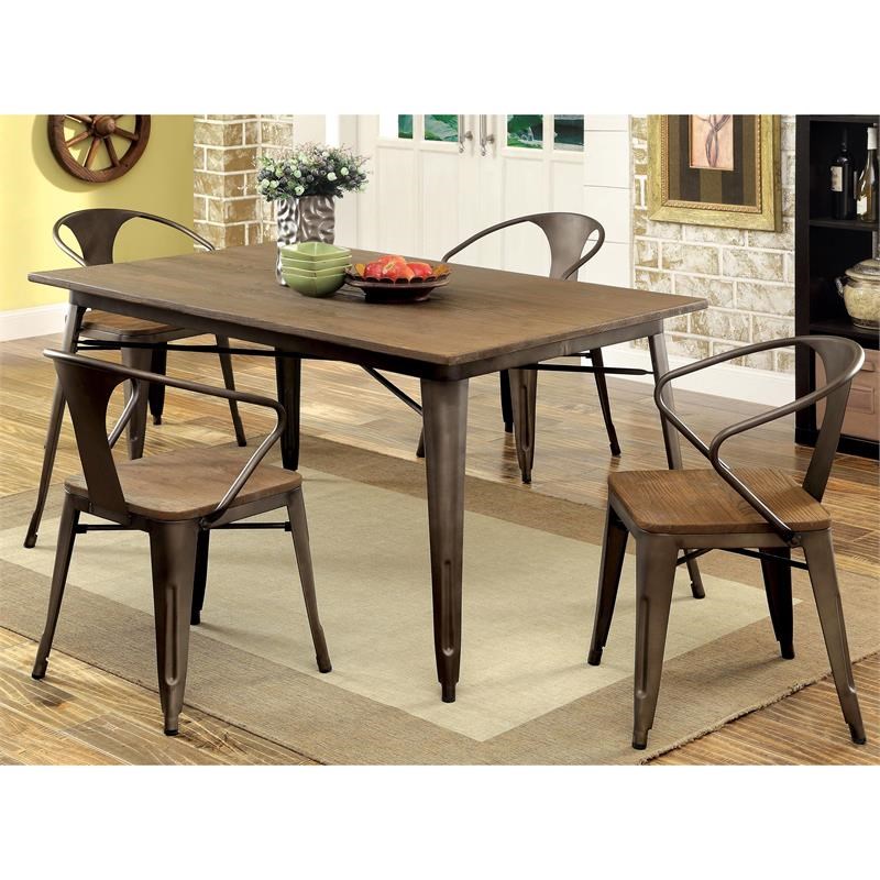Furniture of America Mayfield Metal Rectangular Dining Table in Natural Elm