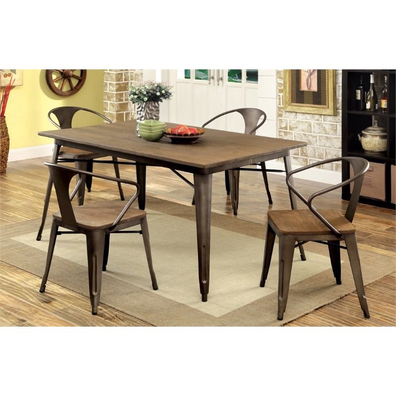 Furniture of America Mayfield Metal 5-piece Dining Set in Natural Elm
