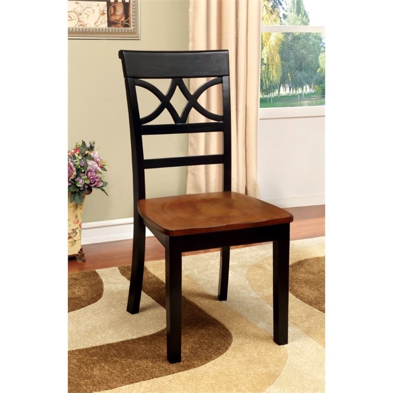 Furniture of America Maxey Wood Dining Chair in Black and Cherry (Set of 2)