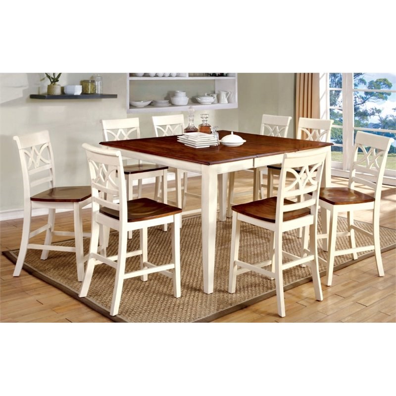 Furniture of America Maxey Wood Extendable Counter Height Dining Table in White