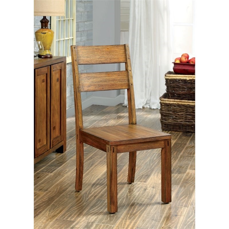 Furniture of America Rowlie Rustic Wood Dining Chair in Dark Oak (Set of 2)
