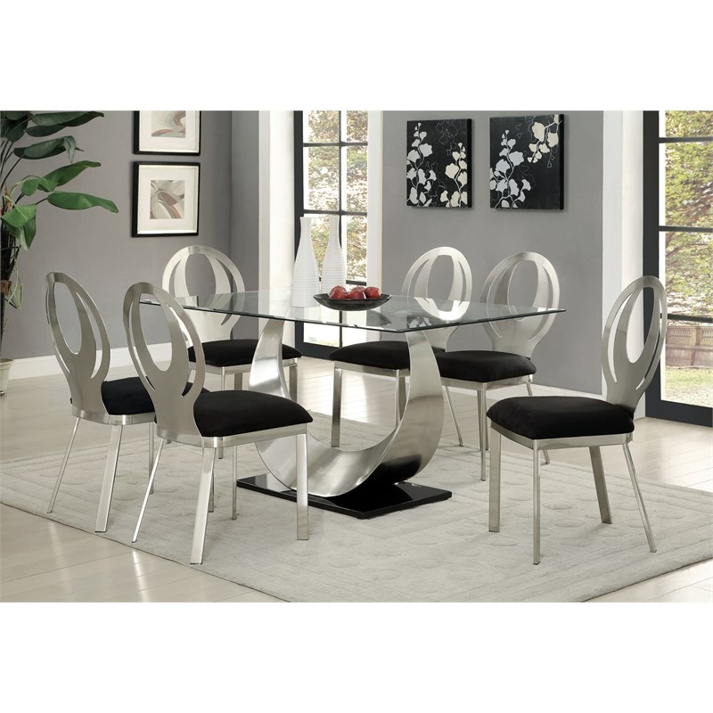Furniture of America Myer Stainless Steel Dining Chair in Silver (Set of 2)