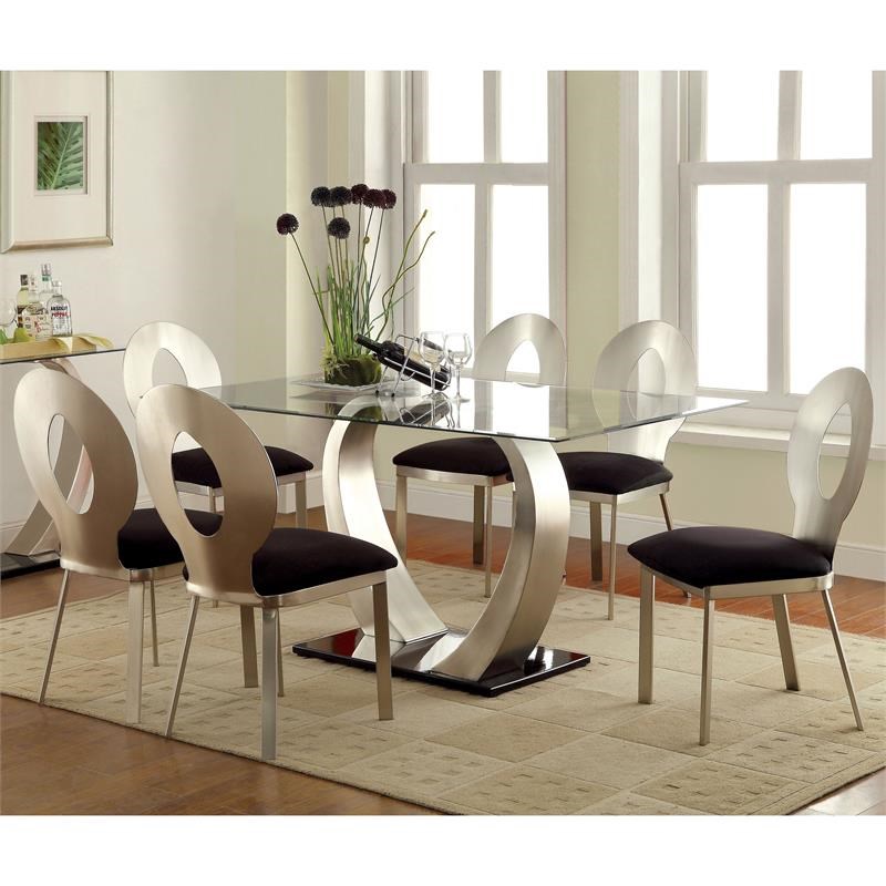 Furniture of America Lopez Stainless Steel Dining Chair in Silver (Set of 2)