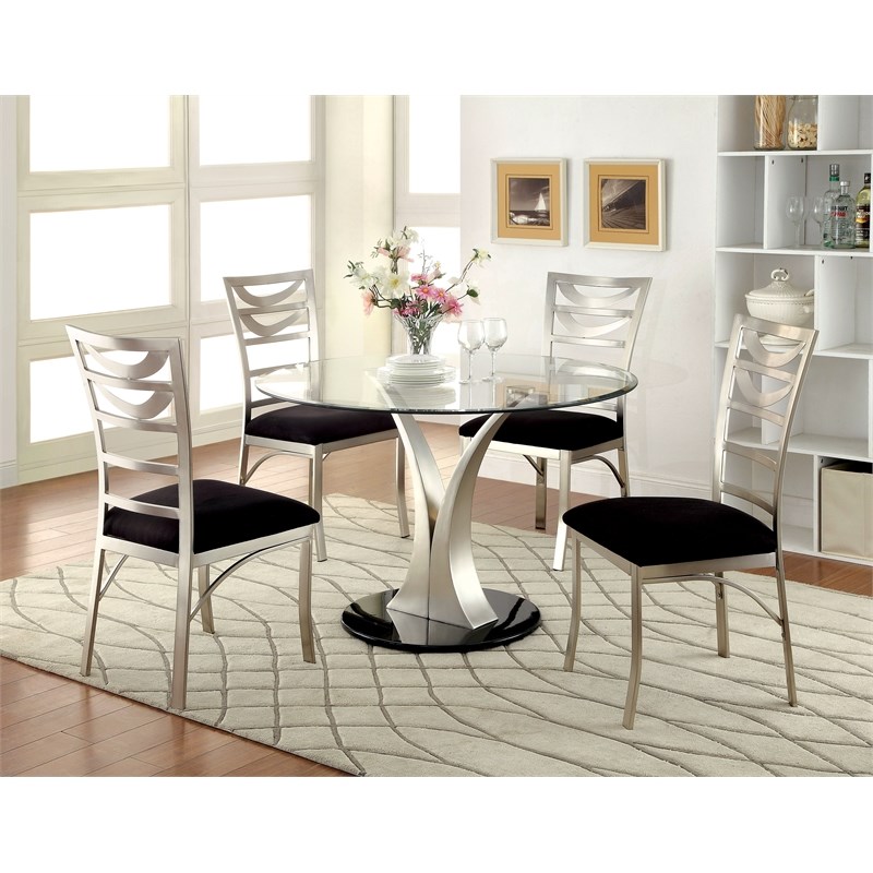 Furniture of America Halliway Stainless Steel Dining Chair in Silver (Set of 2)