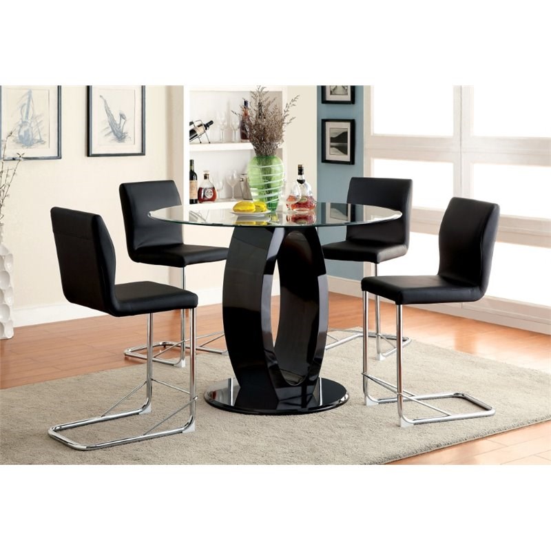 Furniture of America Hugo 5-Piece Wood Round Counter Height Dining Set in Black