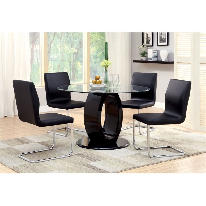 Furniture of America Wood 5-Piece Round Dining Table Set in Black