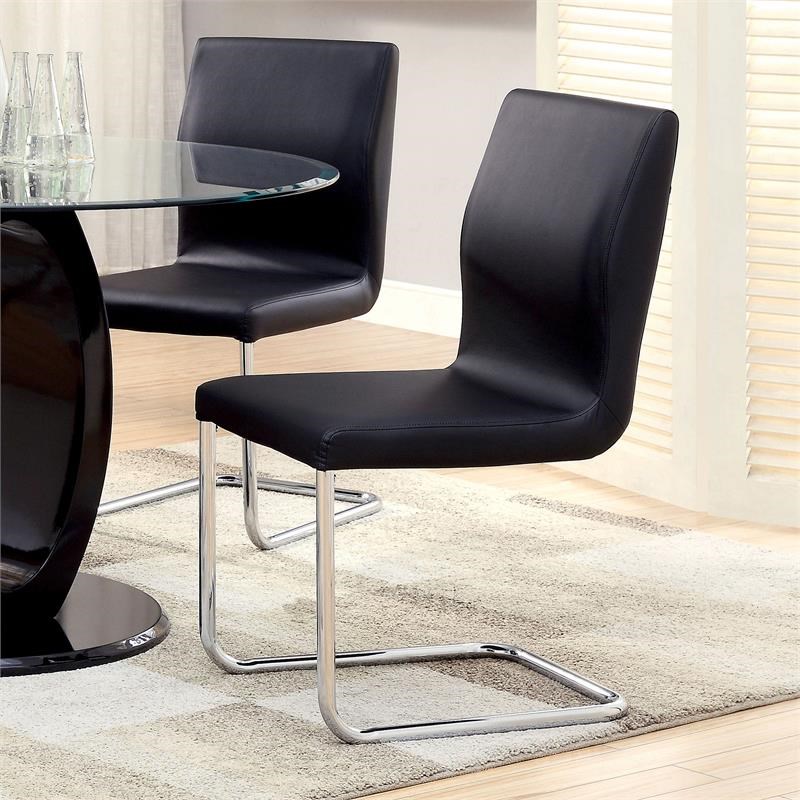 Furniture of America Hugo Faux Leather Dining Chair in Black (Set of 2)
