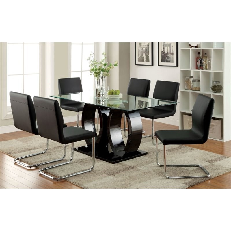 Furniture of America Hugo Contemporary 7-Piece Wood Dining Set in Black