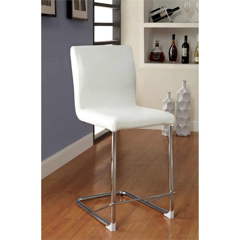 Furniture of America Faux Leather Counter Height Chair in White (Set of 2)