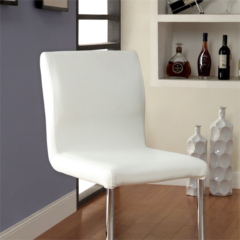 Furniture of America Faux Leather Counter Height Chair in White (Set of 2)