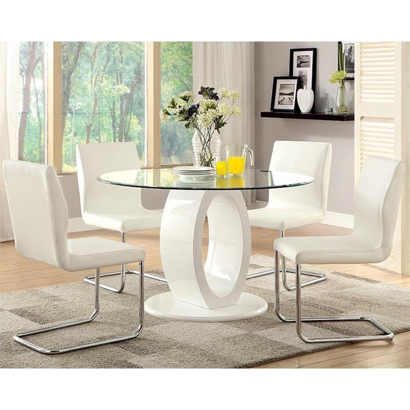 Furniture of America Round Tempered Glass Top Dining Table in White