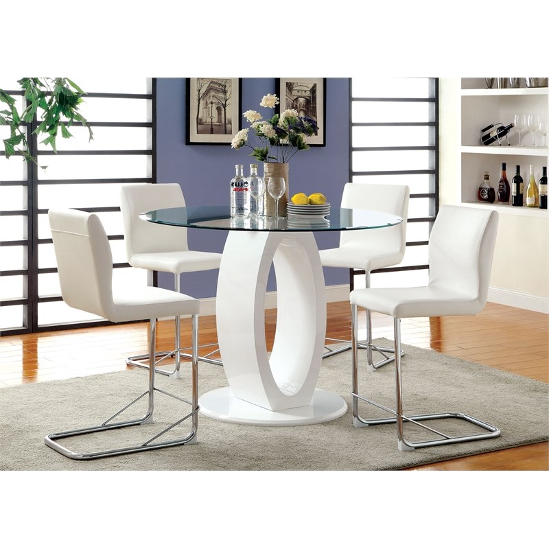 Furniture of America Round Tempered Glass Top Dining Table in White