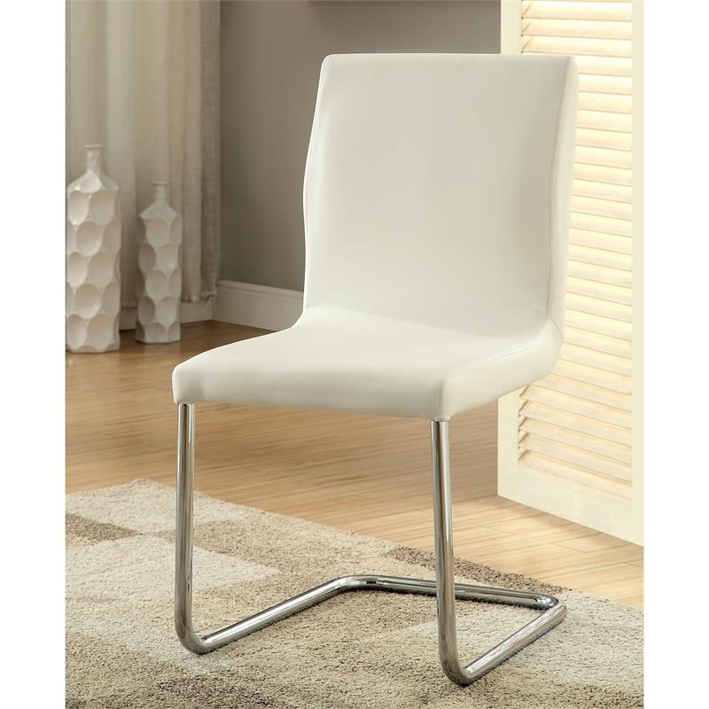 Furniture of America Hugo Faux Leather Dining Chair in White (Set of 2)