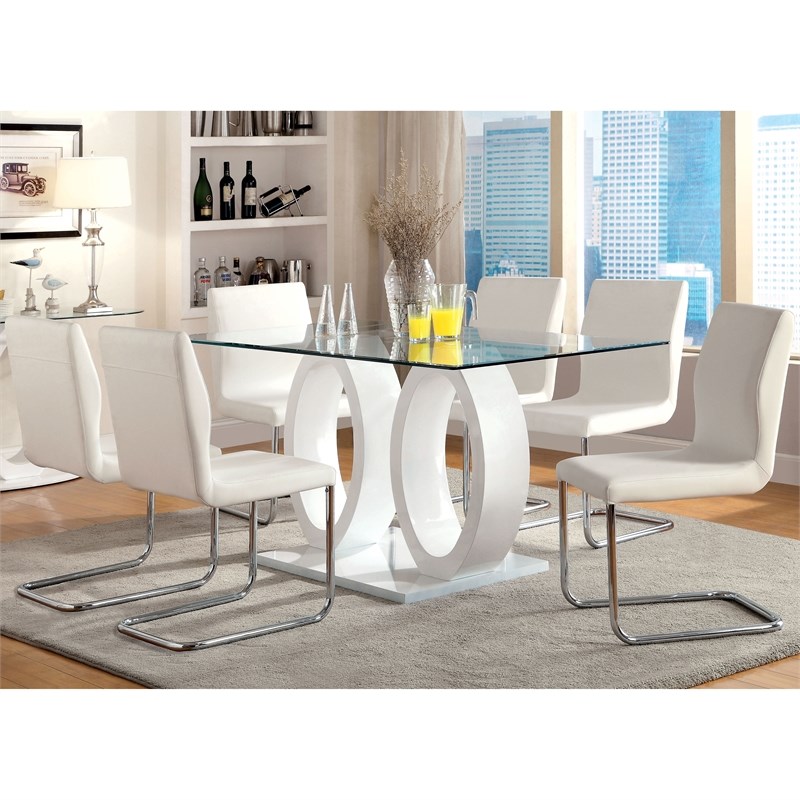 Furniture of America Hugo Faux Leather Dining Chair in White (Set of 2)