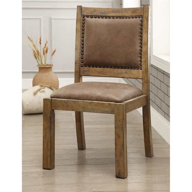 America Liston Wood Padded Dining Chair, Rustic Padded Dining Chairs