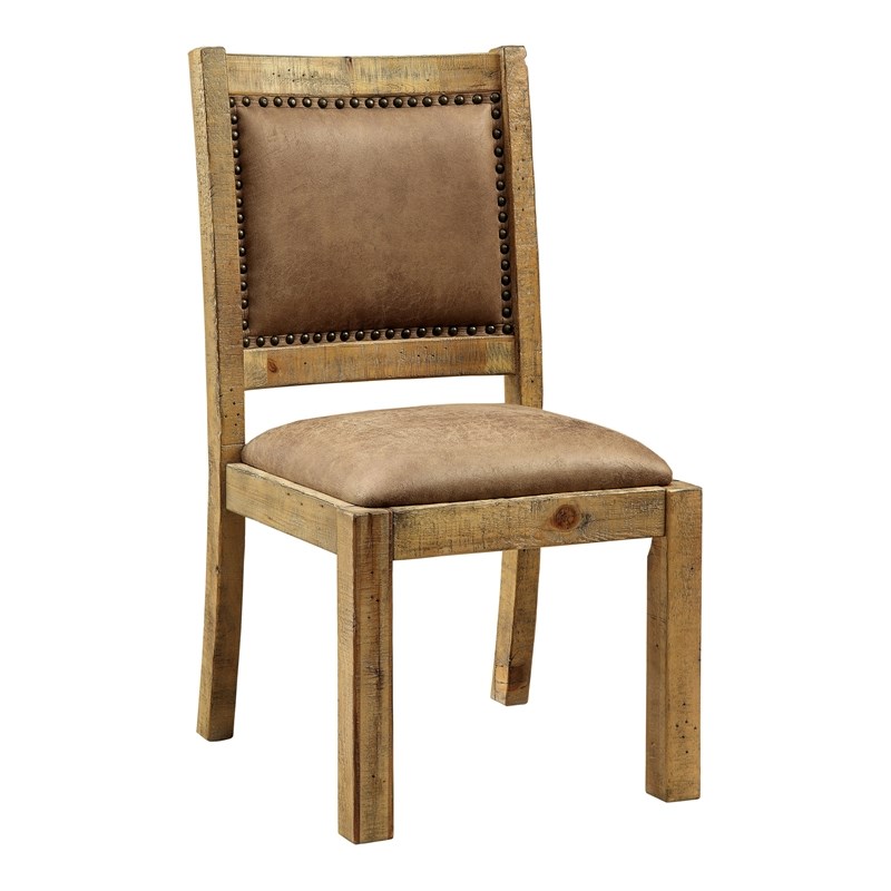 Furniture of America Liston Wood Padded Dining Chair in Rustic Pine (Set of 2)