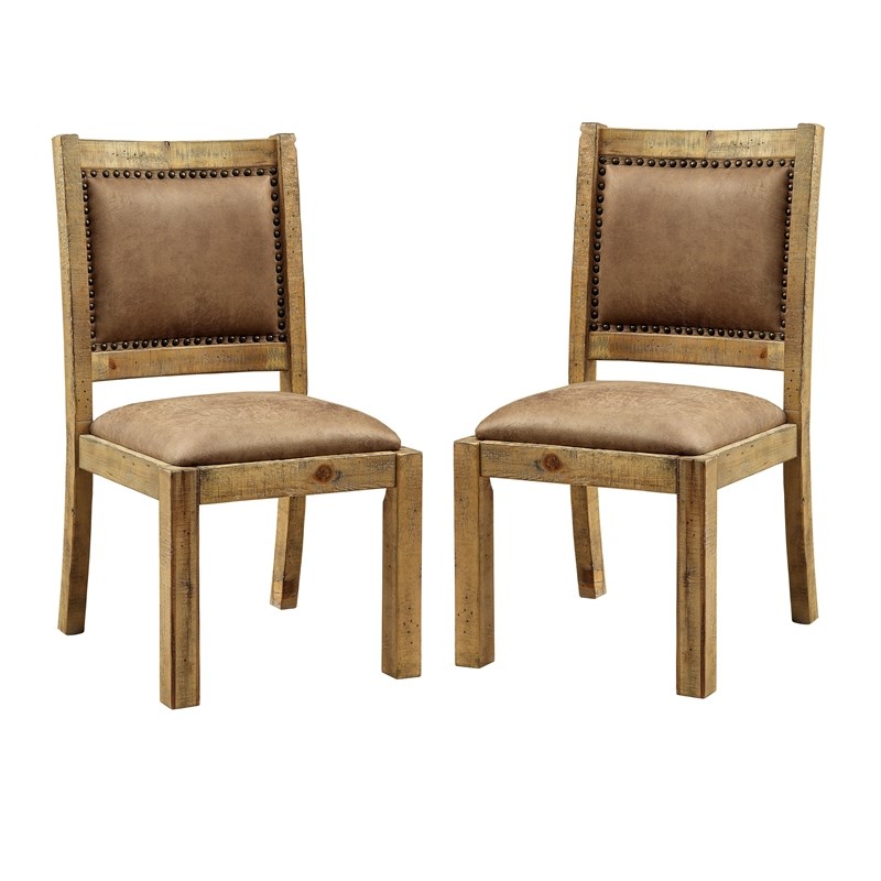 Furniture of America Liston Wood Padded Dining Chair in Rustic Pine (Set of 2)