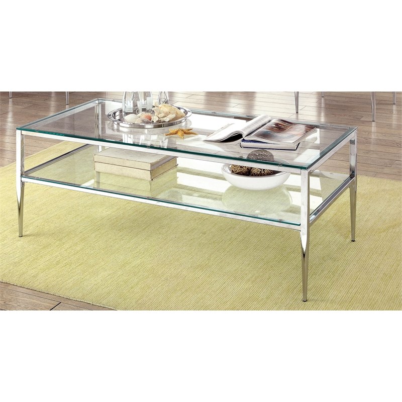 Furniture of America Venzini Rectangular Metal 1-Shelf Coffee Table in Chrome