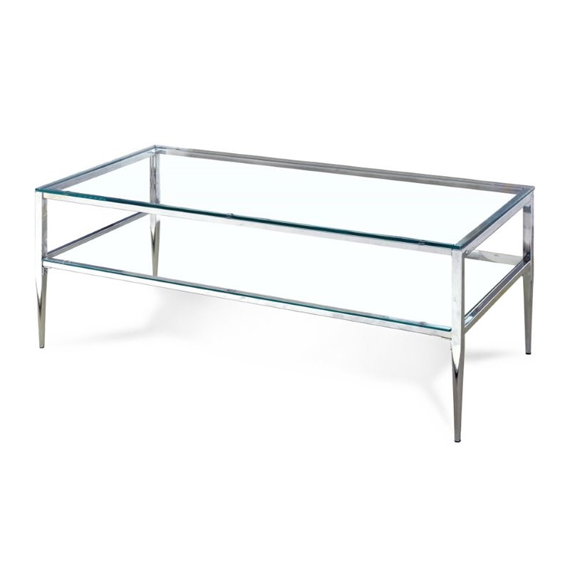 Furniture of America Venzini Rectangular Metal 1-Shelf Coffee Table in Chrome