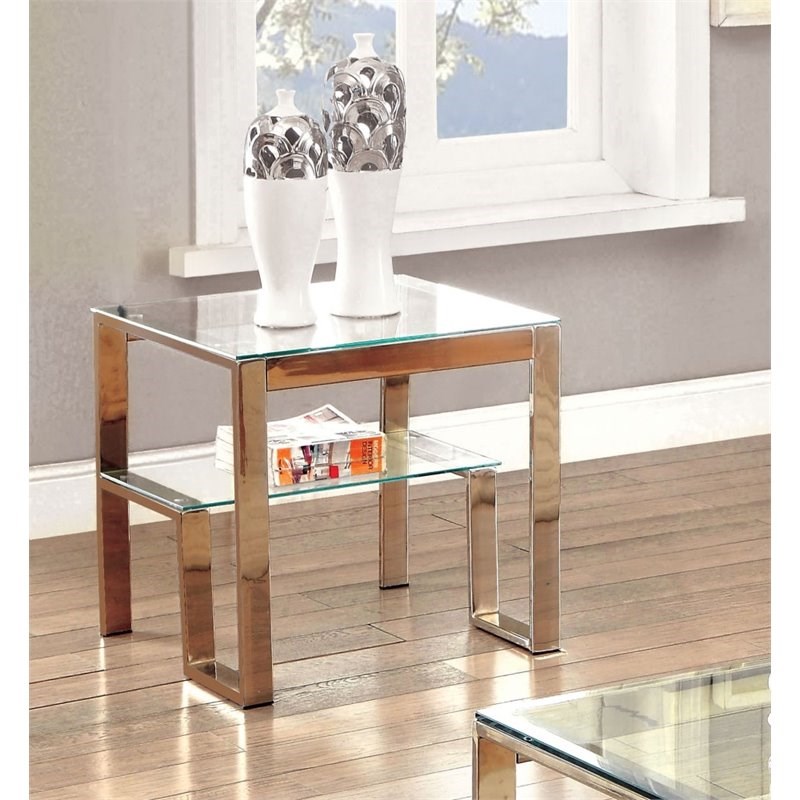 Furniture of America Ayetti Contemporary Metal 1-Shelf End Table in Gold
