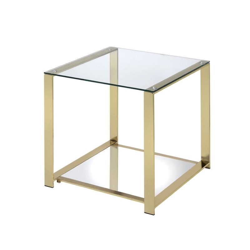 Furniture of America Richellio Contemporary Glass Top End Table in Champagne