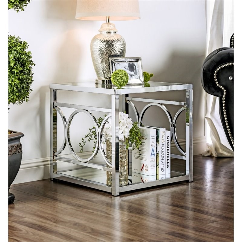 Furniture of America Beller Contemporary Metal 1-Shelf End Table in Chrome