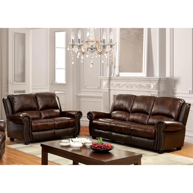 Furniture of America Garry Transitional Leather Sofa in Brown