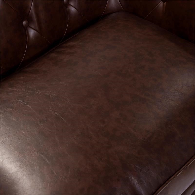 Furniture of America Villa Traditional Faux Leather Tufted Sofa in Brown