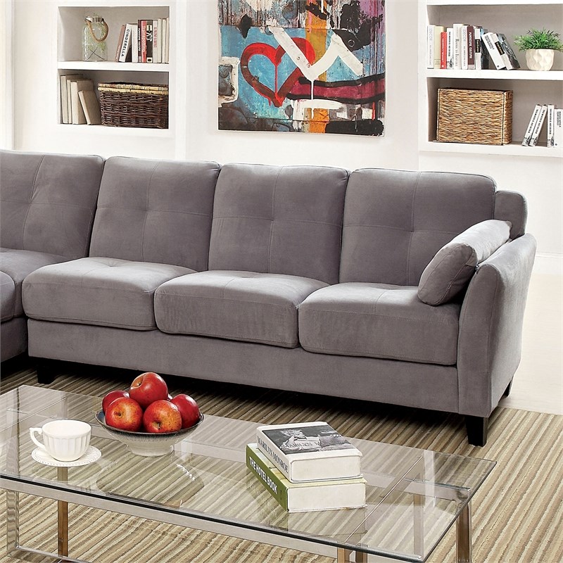 Furniture of America Willa Contemporary Tufted Fabric Sectional in Gray