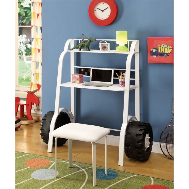 Furniture of America Ramirez Traditional Metal Kids Desk with Stool in White