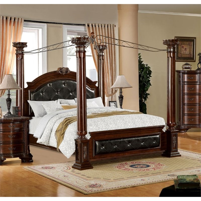 Furniture of America Eckel Solid Wood California King Canopy Bed in ...