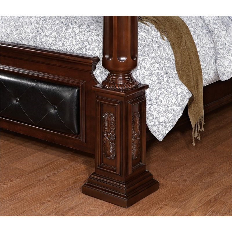 Furniture of America Eckel Solid Wood King Canopy Bed in Brown Cherry