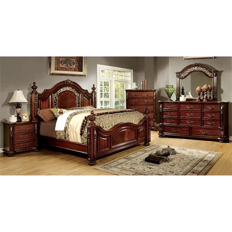 Furniture of America Eleo Traditional Wood 3-Drawer Nightstand in Brown Cherry