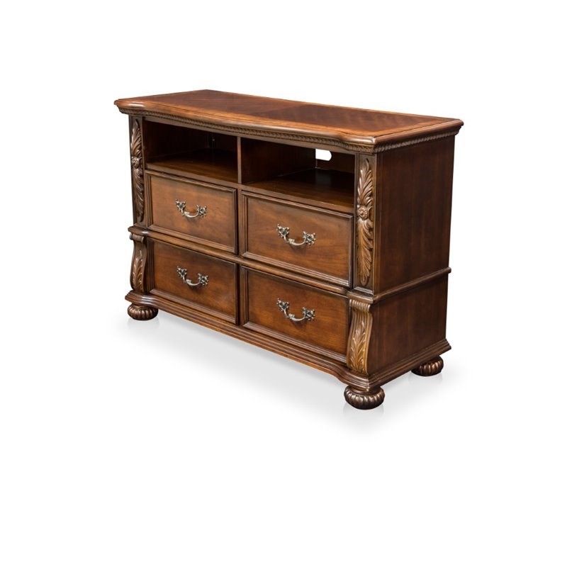 Furniture of America Eleo Traditional Wood 4-Drawer Media Chest in Brown Cherry