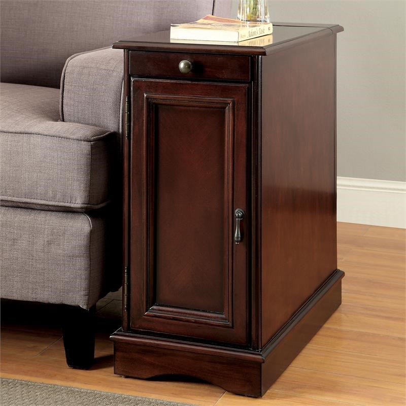 Furniture of America Daren I Transitional Wood Storage End Table in Cherry