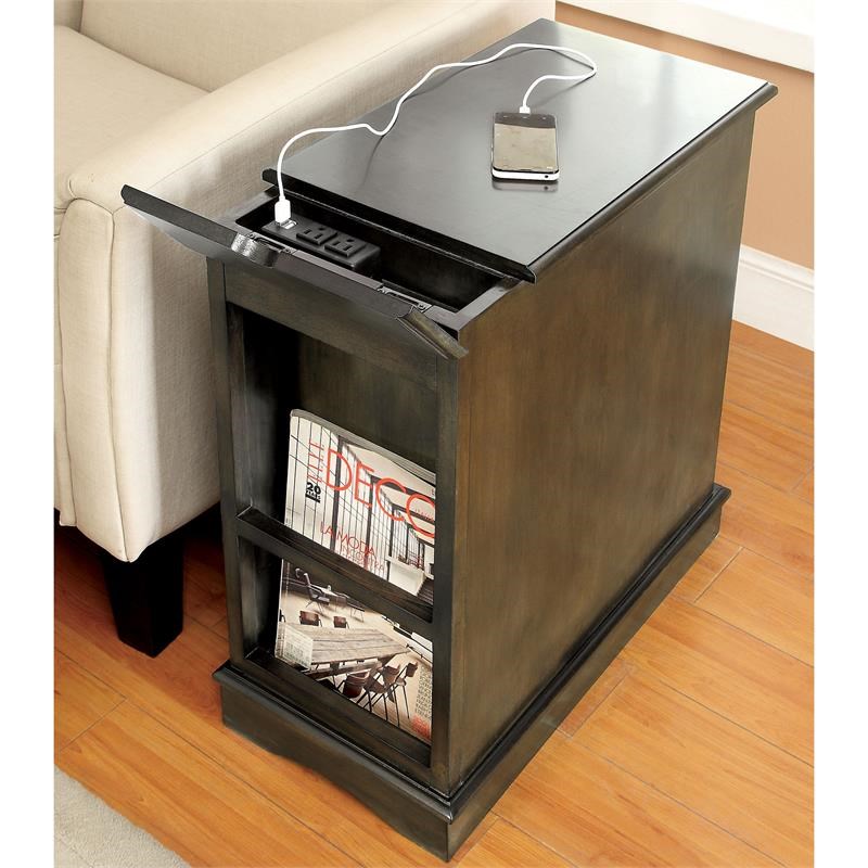 Furniture of America Daren I Transitional Wood Storage End Table in Gray
